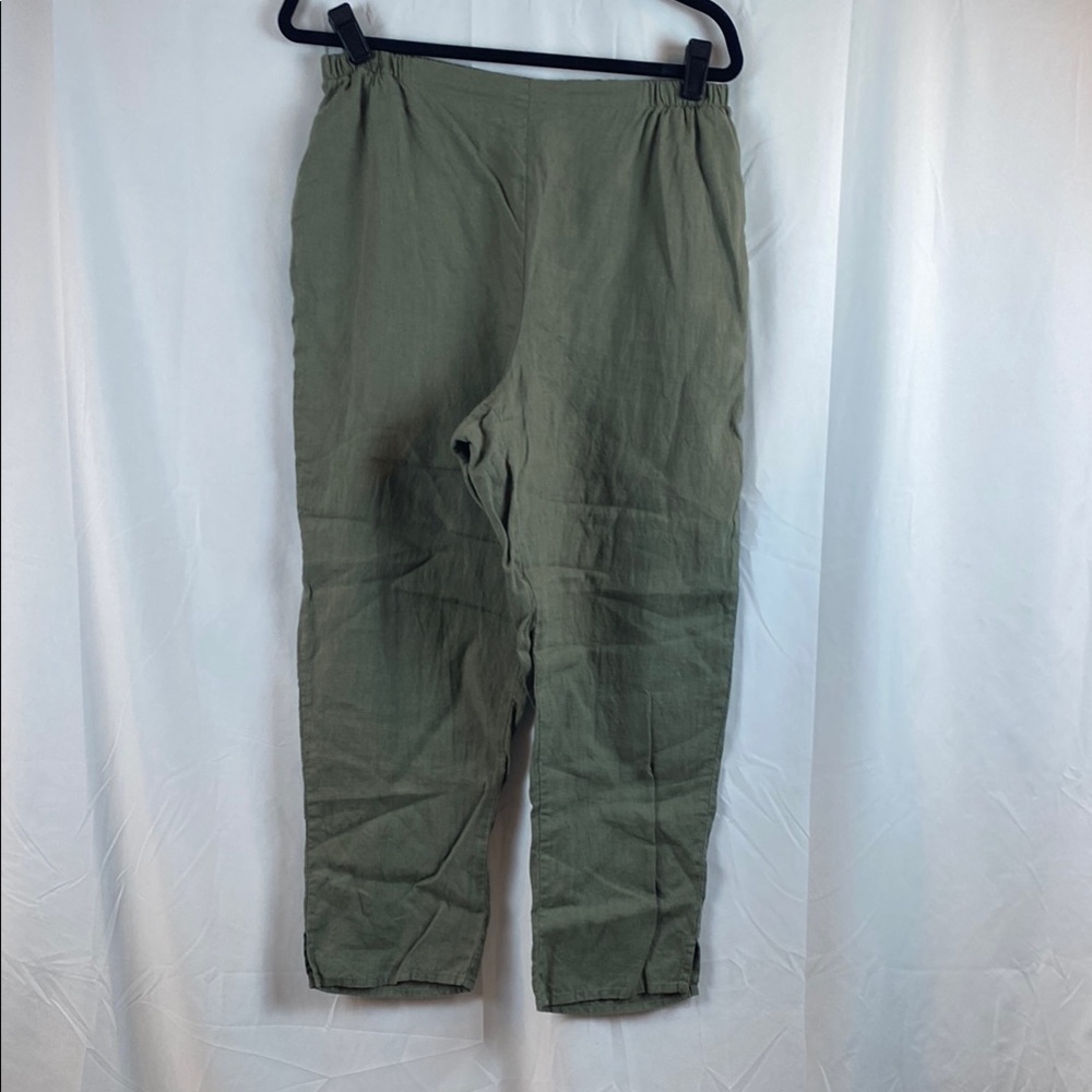 Women’s Flax Olive Green Pull On 100% Linen Pants